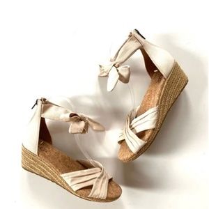 UGG Cream Ivory Canvas Tie Espadrille Traci Wedge Sandal
